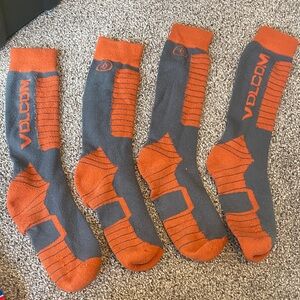 Volcom Men's Ski Socks in Vibrant Orange and Dark Gray